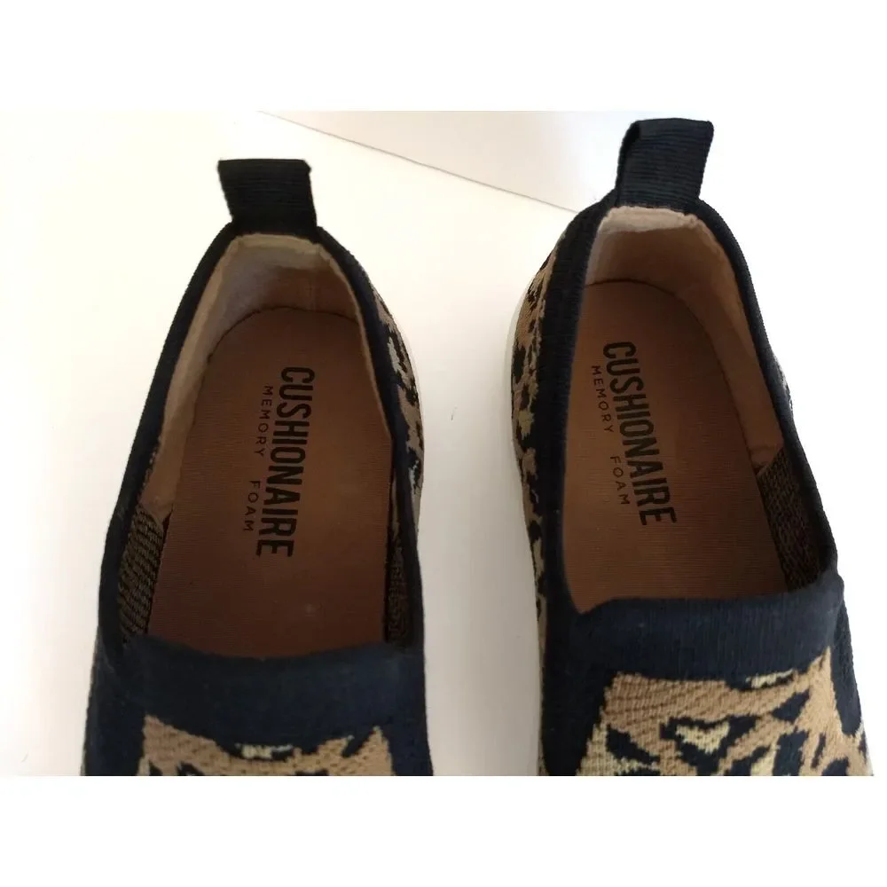 Cushionaire Leopard Print Slip On‎ Knit Sneakers Rory Women's 8M Heel Tab